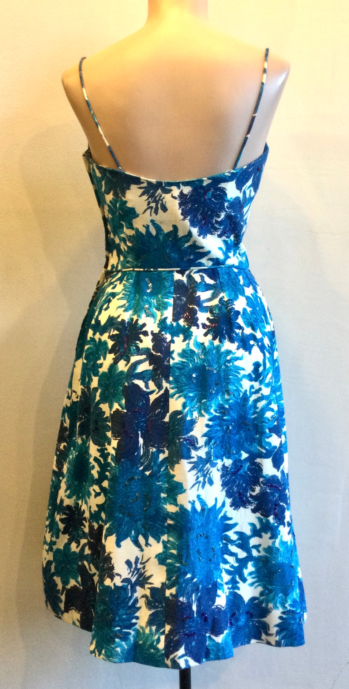 Spaghetti Straps Blue Plaid 1950s Summer Dress