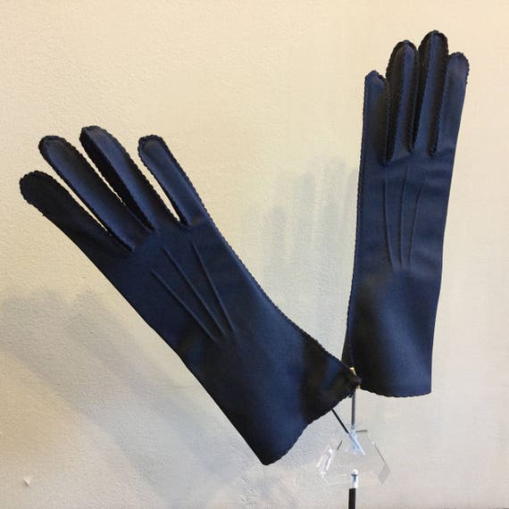 Vintage 1950's Harms Navy Blue Nylon Gloves Origi… - image 1