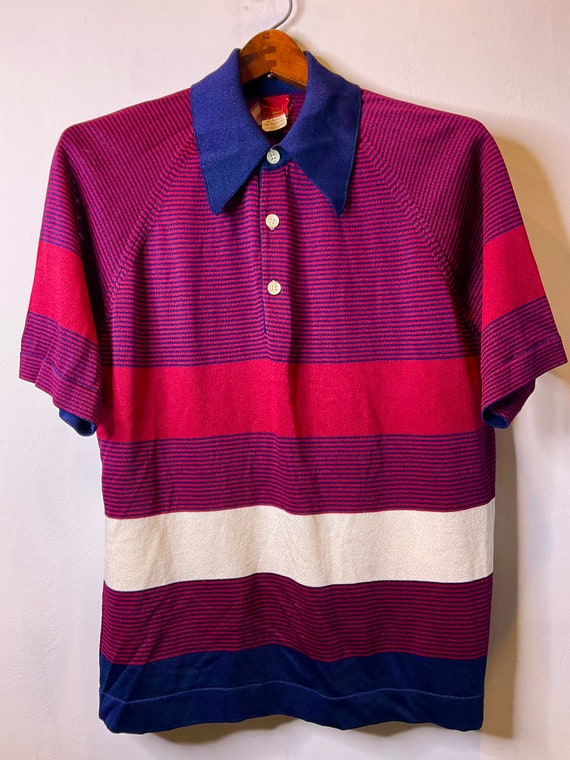 Polo Shirt Vintage 70s Banlon Knit Size M - image 4