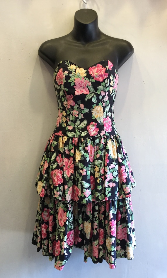 Laura Ashley Floral Strapless Dress Tag Size USA 8