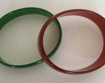 Two Oval Bangle Bracelet one Cranberry Red one Deep Bright Green