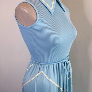 1970s Baby Blue Collared Sleeveless Maxi Dress by Ayres Unlimited Size 8