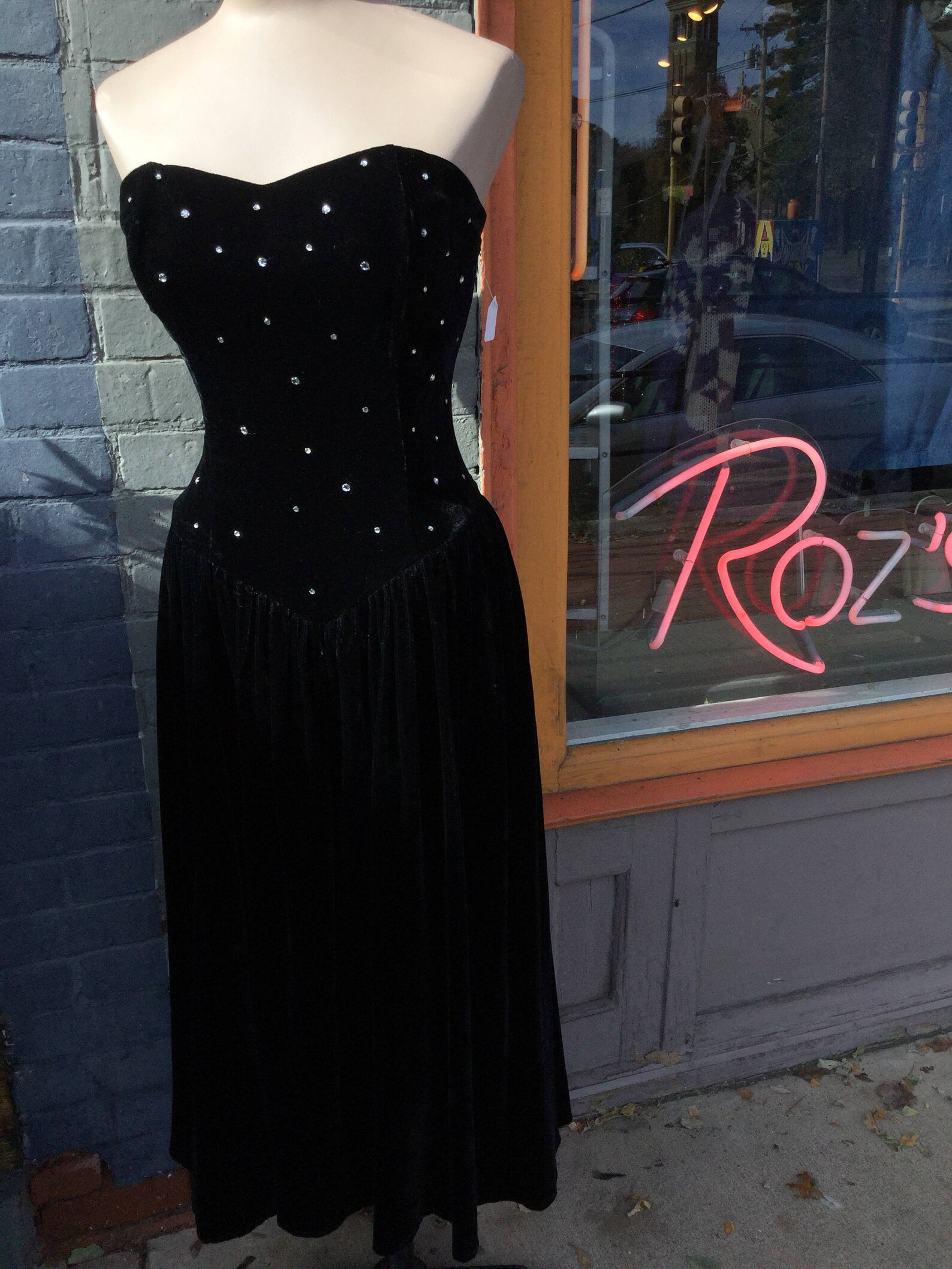 Strapless Long Black Velvet Dress with Rhinestones Smock Frock | Etsy