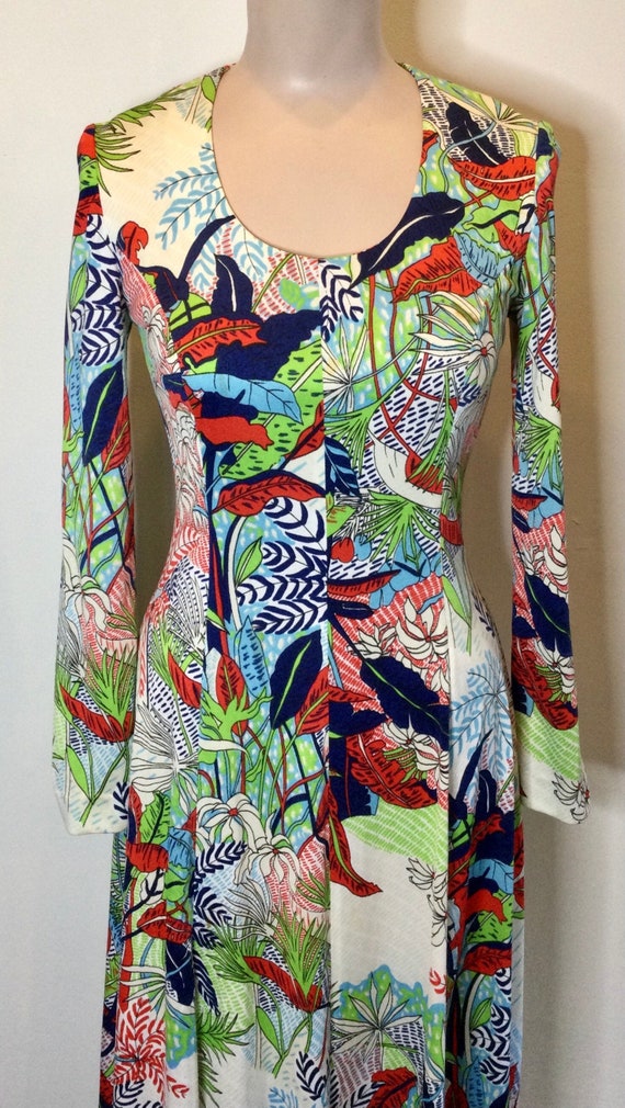 Maxi Dress 1980s Colorful Tropical by Carriage Tra