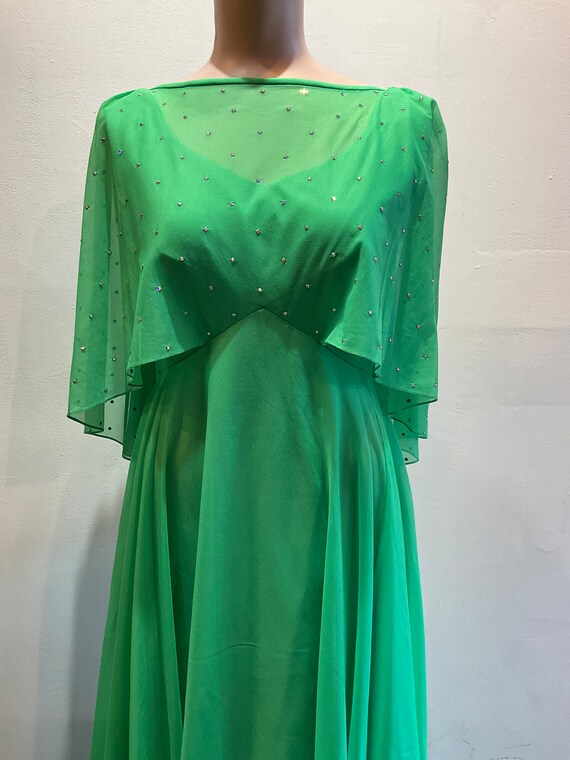 Green Chiffon Maxi Dress with Small Rhinestones 1… - image 3