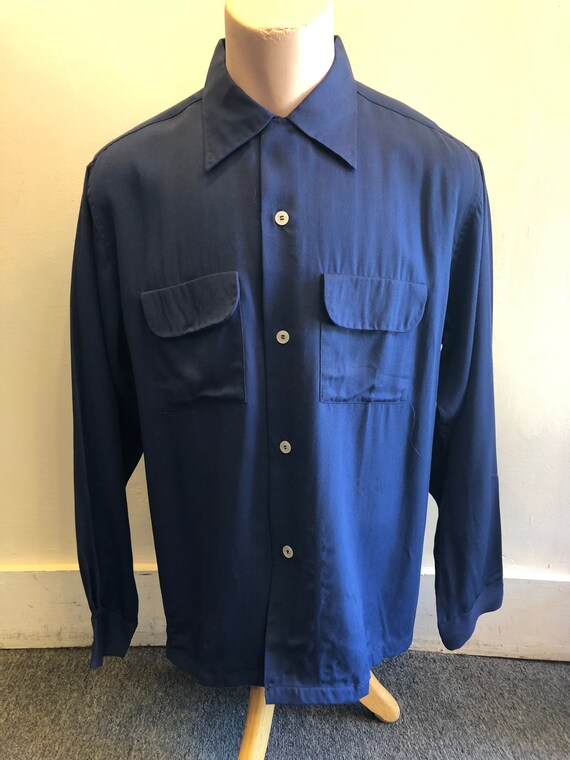 Gabardine Shirt 1940's Cobalt Blue by "Blocks" Siz
