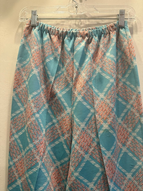 1970s Poly Pants Plaid Turquoise & Pink