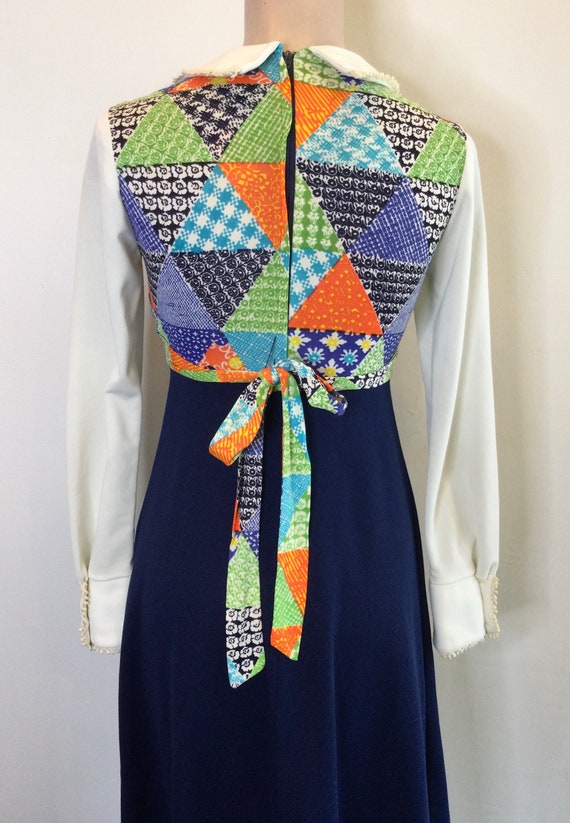 1970s Multicolored Patchwork Pilgrim Collar Maxi … - image 8