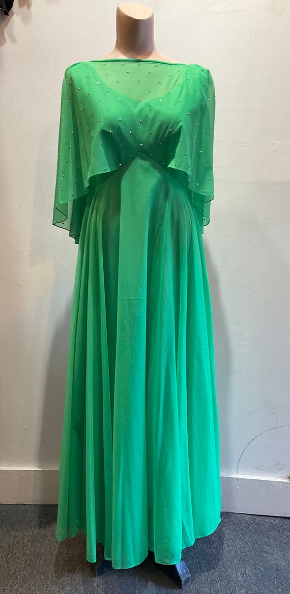 Green Chiffon Maxi Dress with Small Rhinestones 1… - image 5