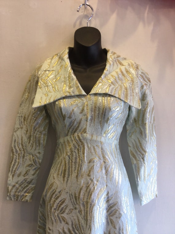 Gold and Silver Metallic Patterned 1970's Maxi Dr… - image 2