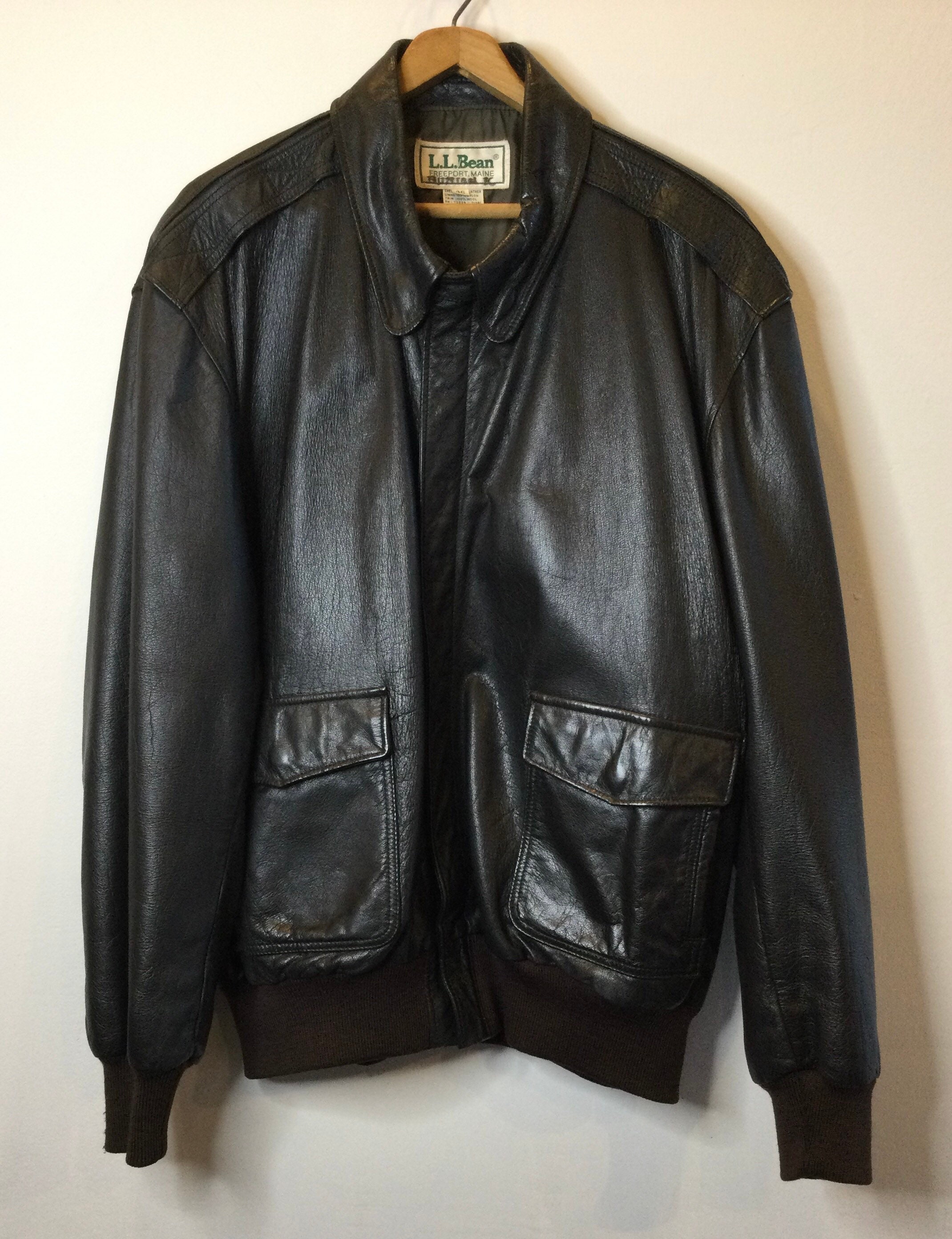 Vintage L.L. Bean Leather Bomber Jacket Size 46 - Etsy Canada