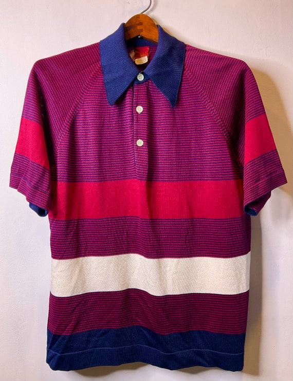 Polo Shirt Vintage 70s Banlon Knit Size M - image 2