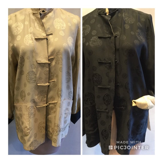 Silk Reversible Asian Style Jacket Black and Gold - image 1