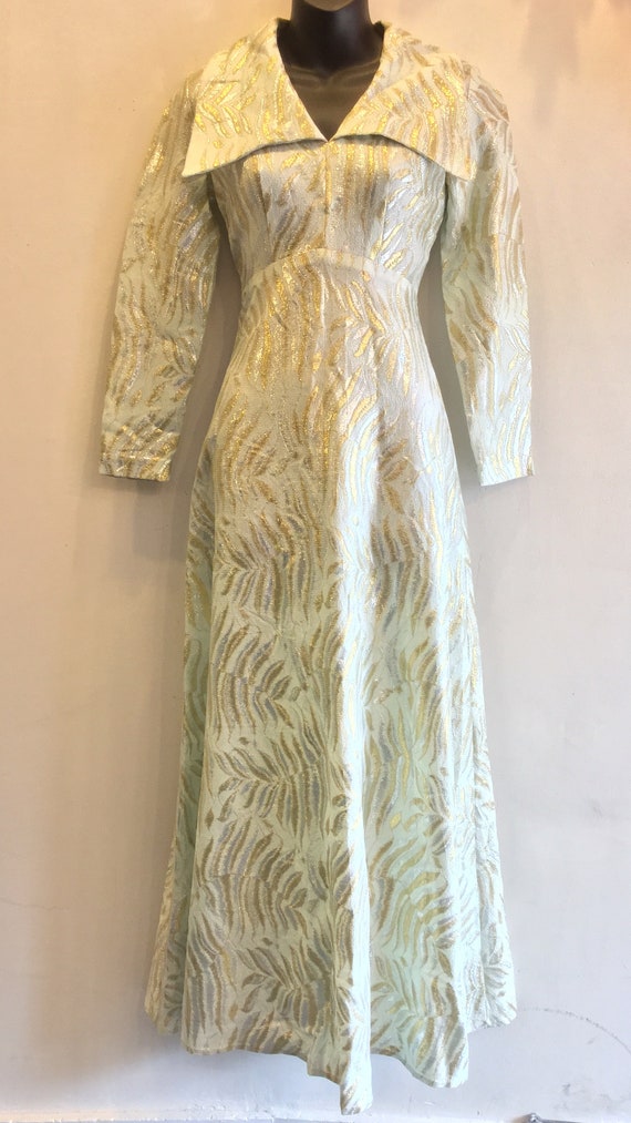 Gold and Silver Metallic Patterned 1970's Maxi Dr… - image 7