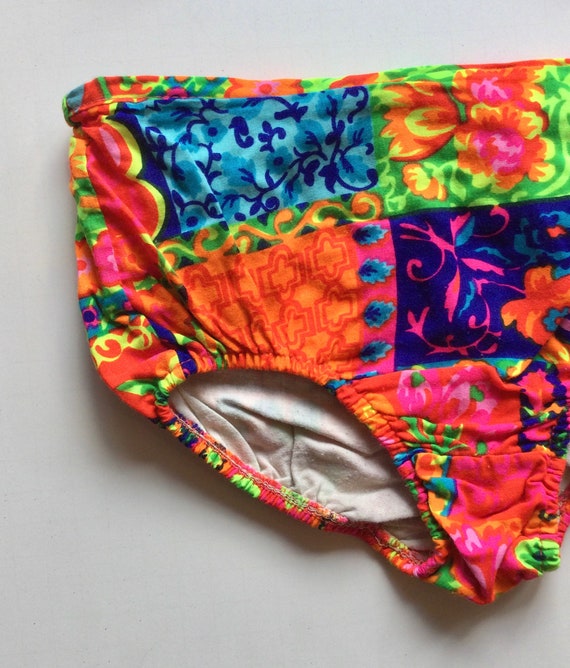 1960s Neon Day Glo Floral Print Two Piece Bikini … - image 6