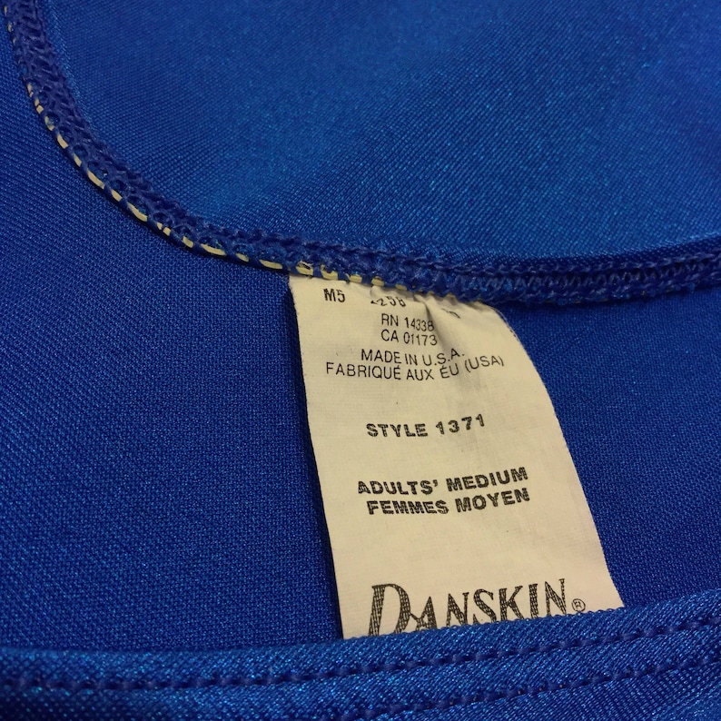 Bodysuit Danskin 1980/'s Vintage made in USA size Medium GLOW Bright Blue