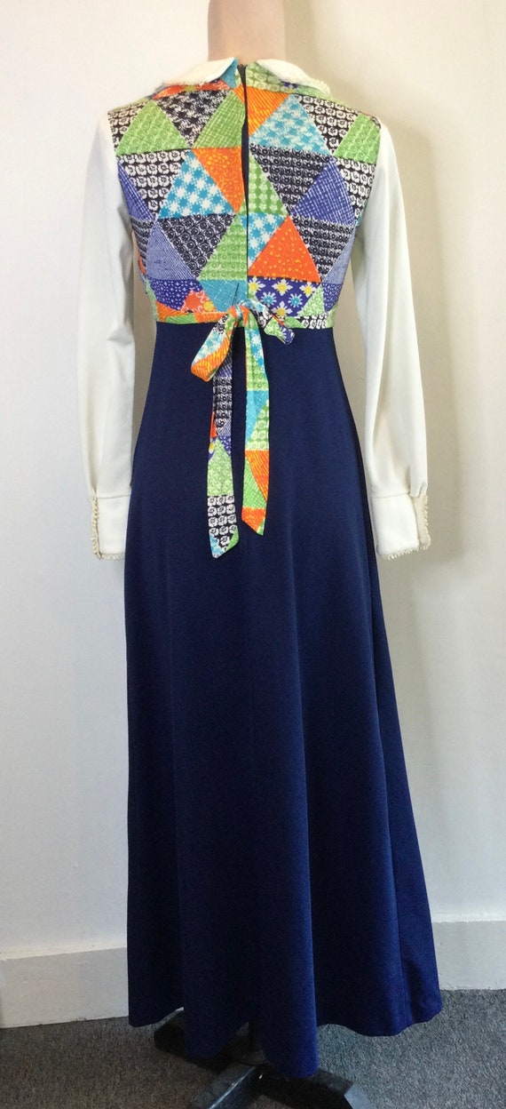 1970s Multicolored Patchwork Pilgrim Collar Maxi … - image 7