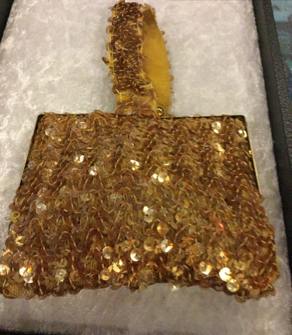 Vintage Small 1930's Gold Sequin Purse Art Deco - image 4