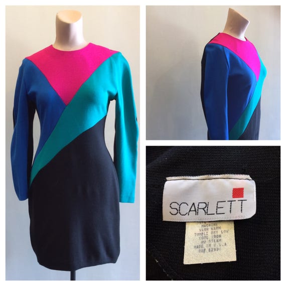Dress Color Block 1980's Scarlett