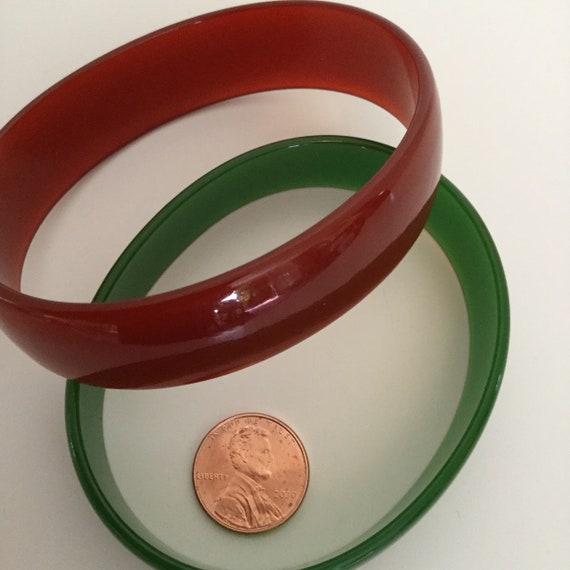 Two Oval Bangle Bracelet one Cranberry Red one De… - image 5