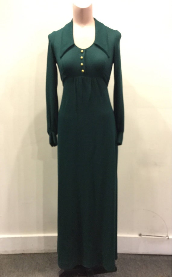 Maxie Dress 1970's Dark Green Gold Buttons