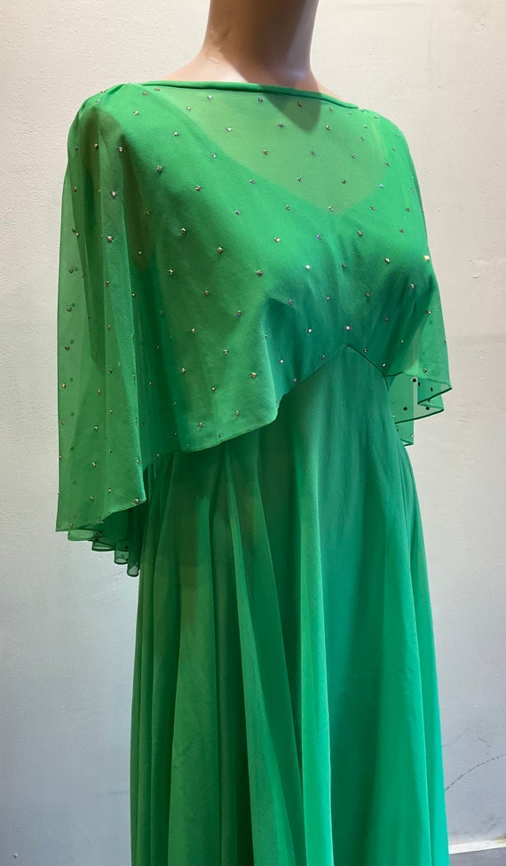 Green Chiffon Maxi Dress with Small Rhinestones 1… - image 1