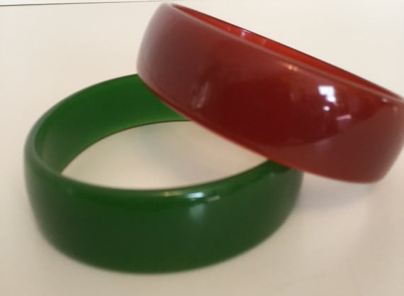 Two Oval Bangle Bracelet one Cranberry Red one De… - image 4