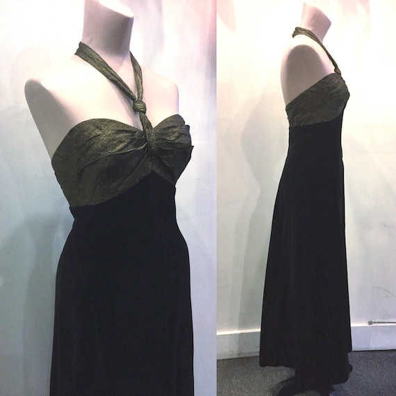 Black Velour Empire Waist Long Evening Dress With Gold Bodice Back Metal  Zipper 1950's - Etsy