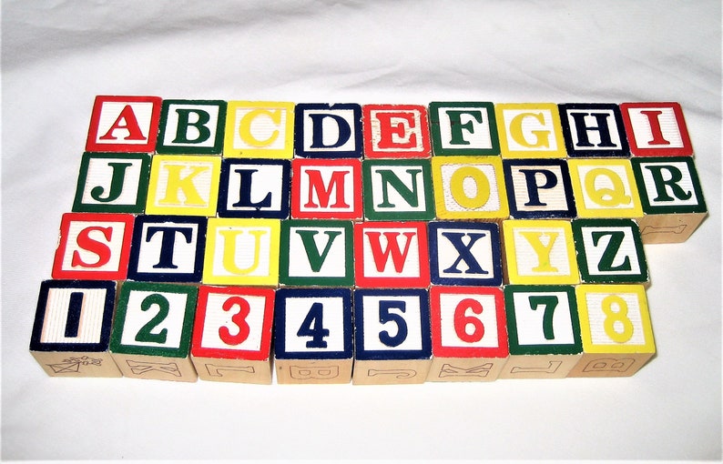 Child S Vintage Abc Blocks For Learning Fun Set Of 34 Wood Alphabet No Cubes Identification Nursery Room Decor Old School Toys
