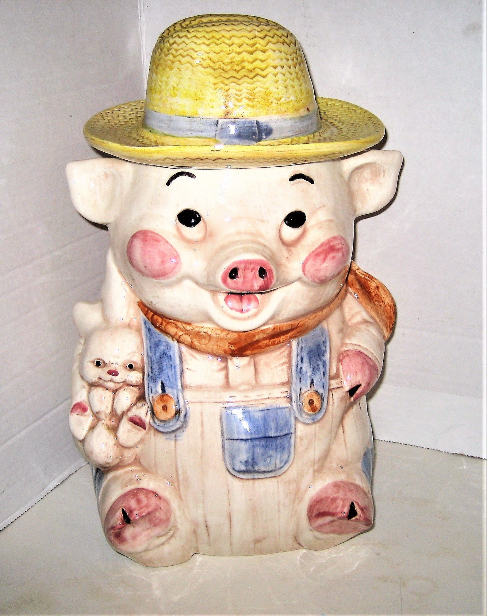 Farmer Pig Cookie Jar Vintage Ceramic Treasure Craft Pig Etsy