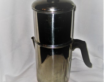 Revere Ware Copper Clad Coffee Pot 7 Cup Stove Top Drip-O-Lator 1801 Signed Stainless Steel Drip Coffee Pot 4 Pieces GREAT Working Condition