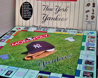 NY Yankees Monopoly Game Gift Century's Team Edition Unused Inside Outer Box Wear 6 Collectible Pewter Tokens Custom Money and Tray