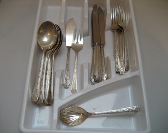 Evangeline 1937 Reed & Barton Silver Plate 23 Piece Silverware Set 6 Forks 12 Soup Spoons 4 Knives 1 Ridge Spoon Elegant Dining Replacements