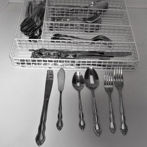 Like Oneida True Rose Stainless Silverware 56 Piece Set 13 Forks 10 TBS 21 Tsp 12 Knives Distinct Rose Design Made In Korea