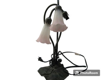 Tulip Glass Shade Lamp 3 Lights Metal Leaf Base Decorative Table Light