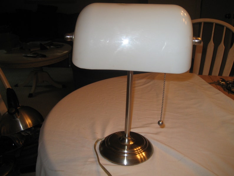 Adjustable Piano Lamp White Shade Easy Moving Lightweight Banker S Table Desk Office Light Silver Pull Chain Base Modern Music Reading