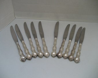 Antique Sterling Silver Gorham Knives,  Set of 10 Gorham Silver, Stainless Blades Elegant Dining Collectible Gorham USA  Housewarming Gifts