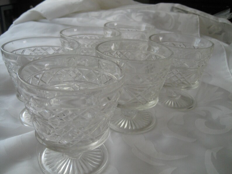 Cut Glass Dessert Dishes Diamond Cut Glass Pedestal Set of 6 Etsy