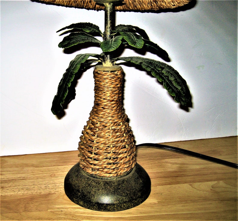 Rattan Palm Tree Table Lamp Woven Wicker Shade & Base ...