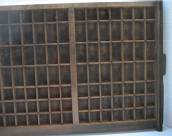 Vintage Ludlow Letter Press Printer's Tray, Wood Letterpress Drawer Wall Hanging, 14 Horizontal Rows of Compartments, By 7 Rows Shadow Box