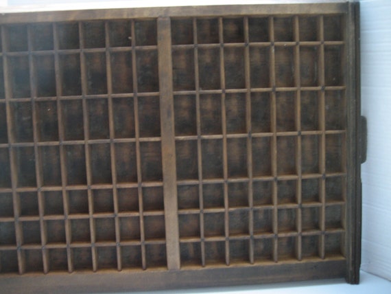 Vintage Ludlow Letter Press Printer's Tray, Wood Letterpress Drawer Wall Hanging, 14 Horizontal Rows of Compartments, By 7 Rows Shadow Box
