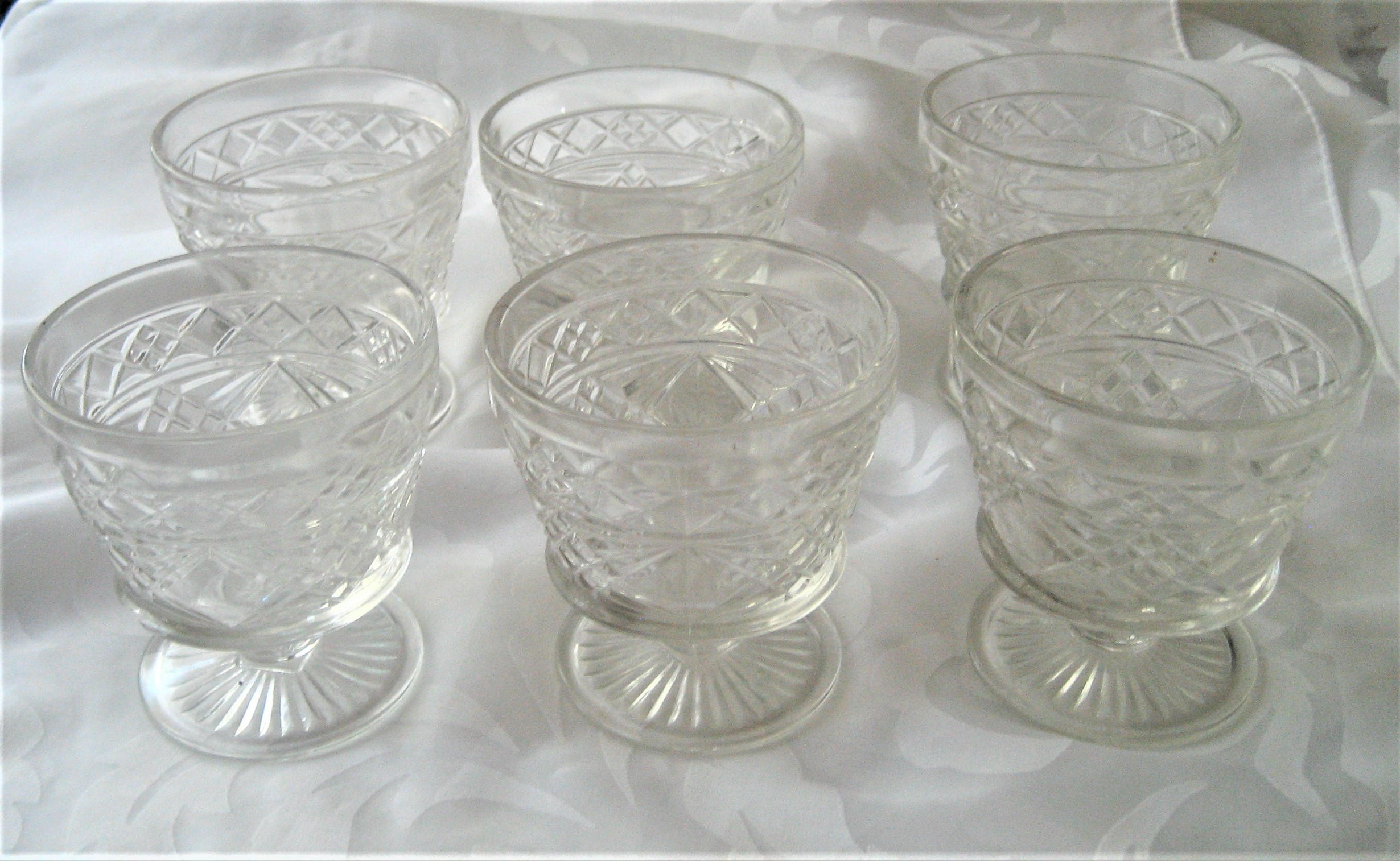 Cut Glass Dessert Dishes Diamond Cut Glass Pedestal Set of 6 Etsy