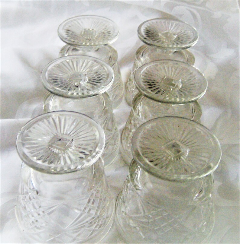 Cut Glass Dessert Dishes Diamond Cut Glass Pedestal Set of 6 Etsy