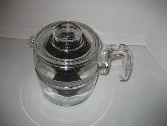Clear Glass Pyrex Coffee Pot Stove Top Flameware Glass Black Metal