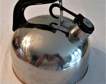 Revere Ware Stainless Steel Tea Kettle  Copper Clad Whistling Tea Kettle Signed Curved Handle 1.5 Quart Stainless Steel Tea Kettle China