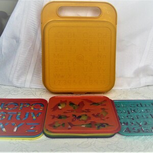 Tupperware Case & Stencils 10 Plastic Square Stencils School Supply ...