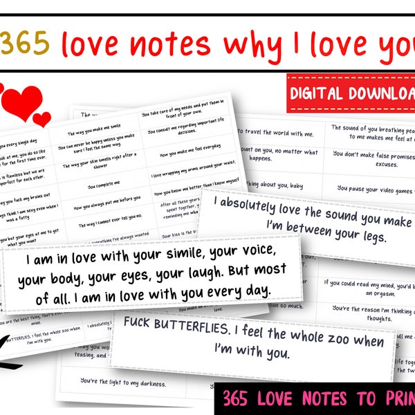 365 Days of Love notes and 365 Reasons Why I Love you, Anniversary Gifts, Valentine Love Notes, Naughthy Love Notes, DIGITAL DOWNLOAD