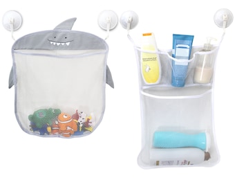 2 Sets of 2 Bath Toy Organizers - Cute Baby Shark - Super Durable Very Sturdy Mesh Net - Comes With Strong Suction Cups With Hooks - 4 Total