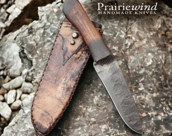 Prairiewind Handmade Knife, Mountain Man Frontier Knife, Custom Forged Knife, Bushcraft, Cowboy, Rustic Western Art, Unique Gift