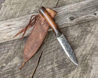 Large Prairiewind Handmade Mountain Man Knife, Deer hide sheath, Forged, bushcraft, camping, fishing, hunting, outdoors, Made in the USA